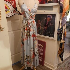 Lulu's Light Blue Floral Maxi Dress
